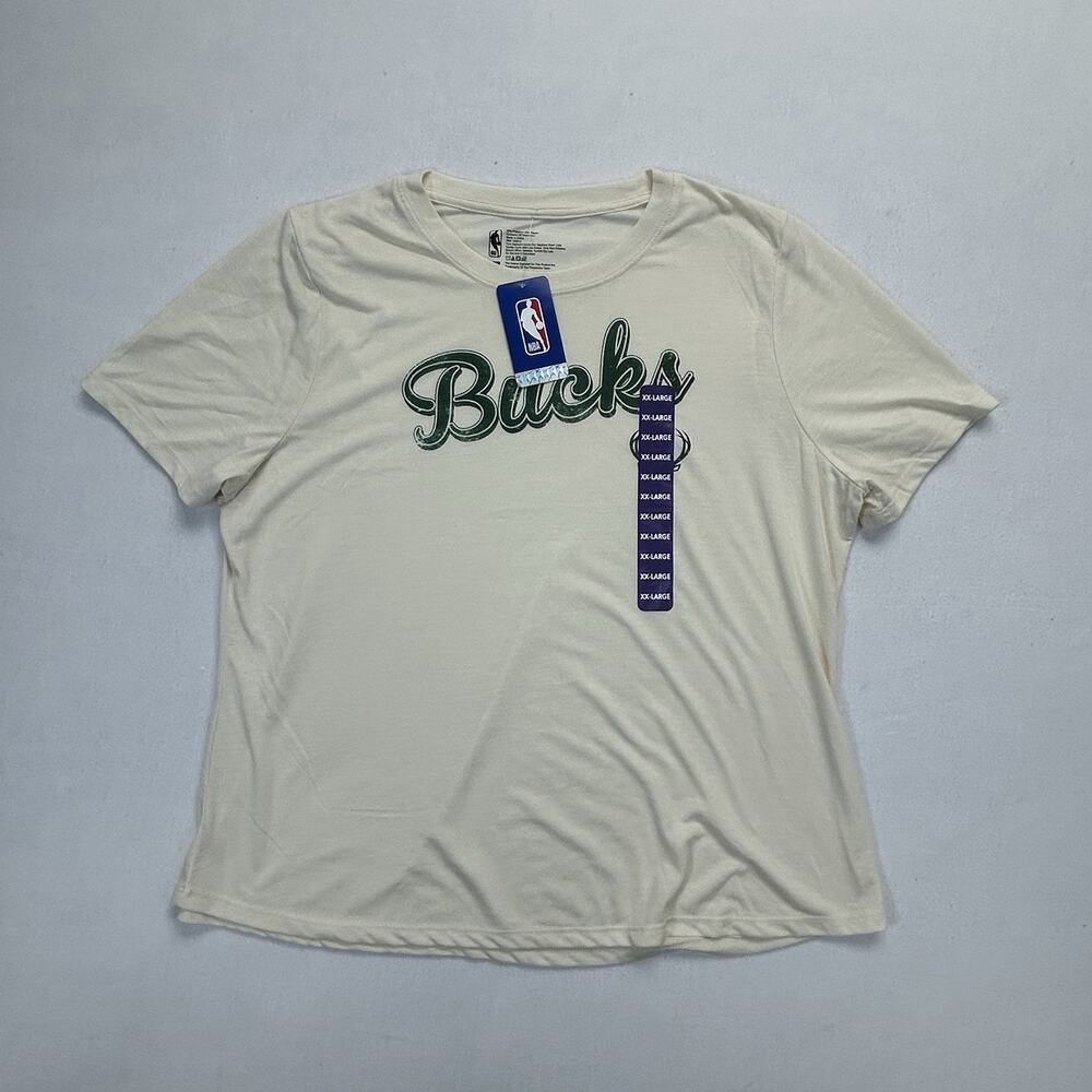NBA Milwaukee Bucks NEW T-Shirt Women's 2XL Yellow Athletic Stretch Short Sleeve
